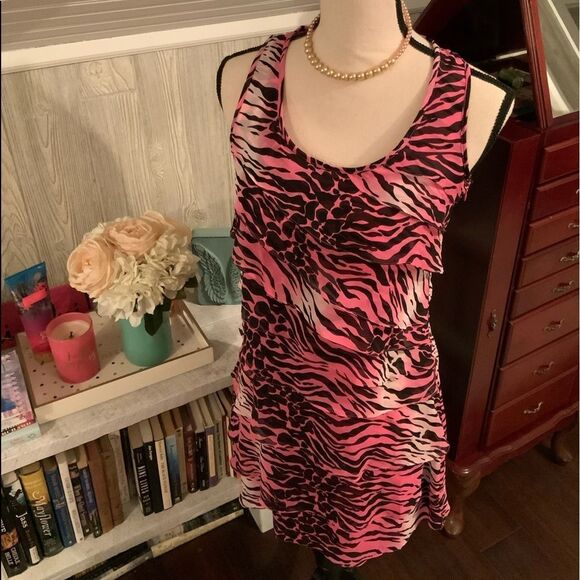 *Boston Proper* 💯 SILK Ruffled Lined Zebra Print Dress Sz 2 EUC - Picture 2 of 7
